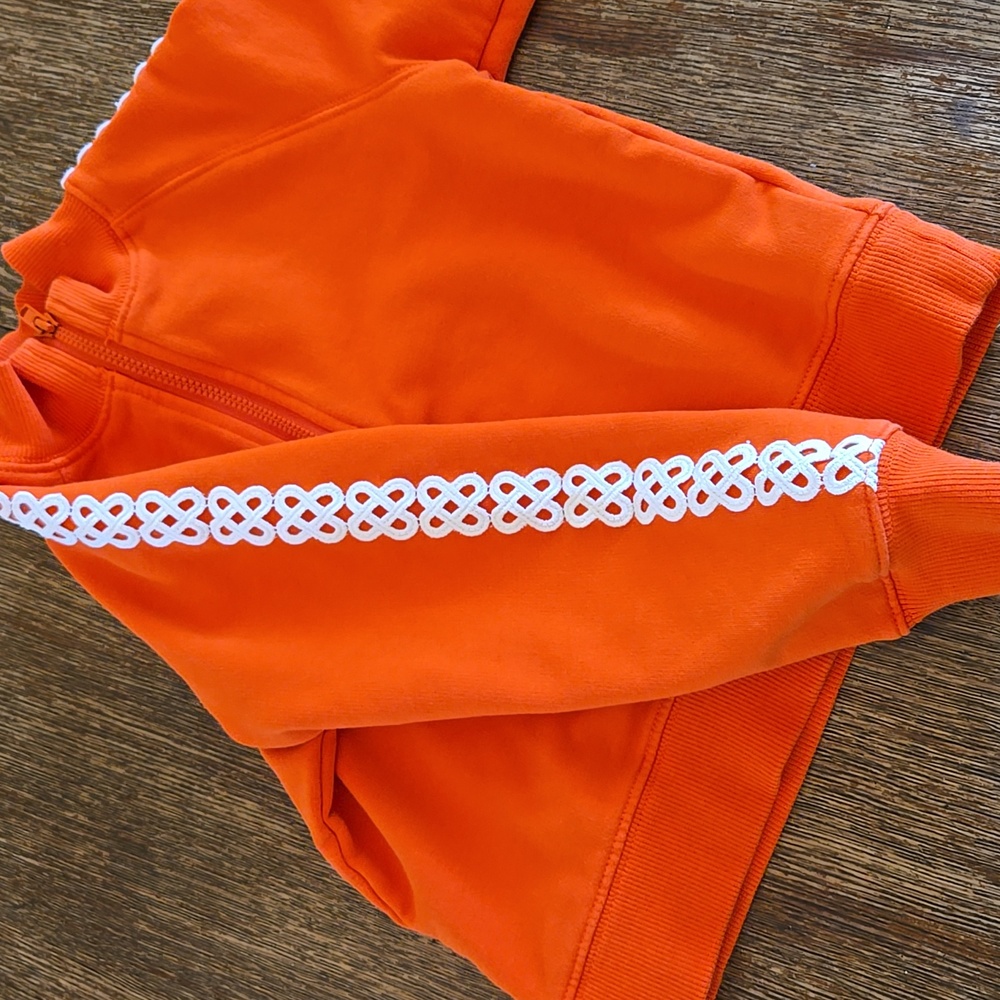 Janie & Jack Orange Sweatshirt With White Lace Detail On Sleeves, Girls Size 3 - Picture 7 of 9